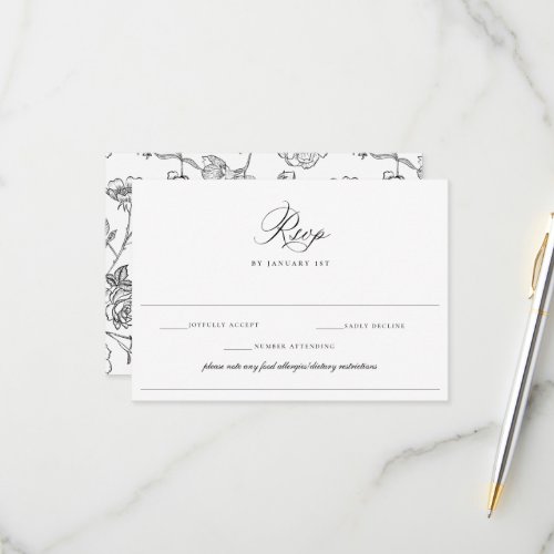 Regency Black Allergy Diet Restriction Wedding RSVP Card