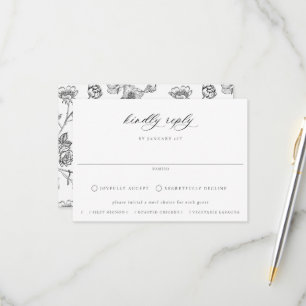 Regency Black Floral Meal Choice Wedding RSVP Card
