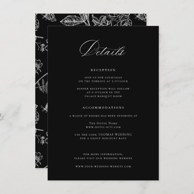 Regency Black Wedding Details Enclosure Card (Front/Back)