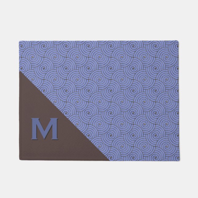 Regency Blue and Brown Monogrammed Door Mat (Front)