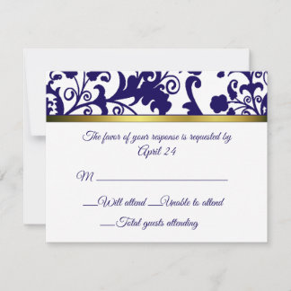 Regency Blue and white damask RSVP Card