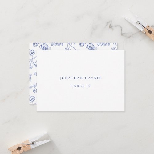 Regency Blue Chinoiserie Floral Wedding Place Card