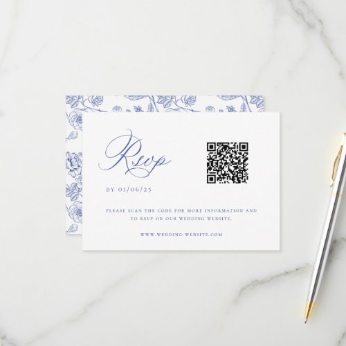 Regency Blue Chinoiserie Wedding QR Code RSVP Card