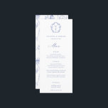 Regency Blue Crest Monogram Wedding Menu<br><div class="desc">Vintage Regency Blue Crest monogram,  wedding menu. Vintage inspired Baroque style crest with coordinating blue typography. Features,  elegant Chinoiserie Style garden floral pattern backing.</div>