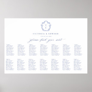 Regency Blue Crest Monogram Wedding Seating Chart