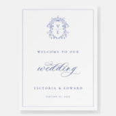 Regency Blue Crest Monogram Wedding Welcome Foam Board (Front)