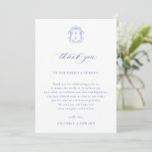 Regency Blue Crest Wedding Reception Table Thank You Card (Standing Front)