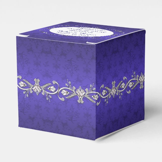 Regency Blue Damask Custom Wedding Favor Gift Box (Front Side)
