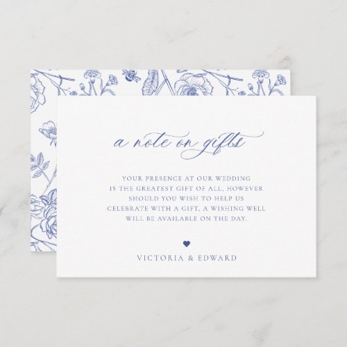 Regency Blue Floral A Note On Gifts Wedding Card