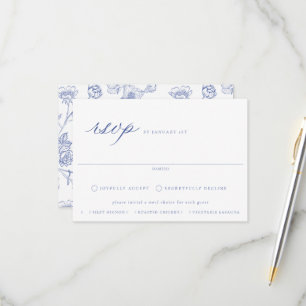 Regency Blue Floral Meal Choice Wedding RSVP Card