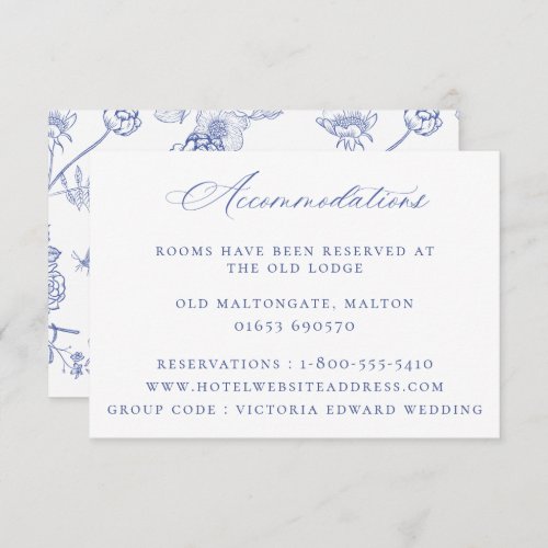 Regency Blue Floral Wedding Accommodations Card