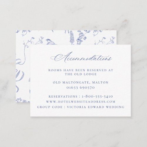 Regency Blue Floral Wedding Accommodations Enclosure Card