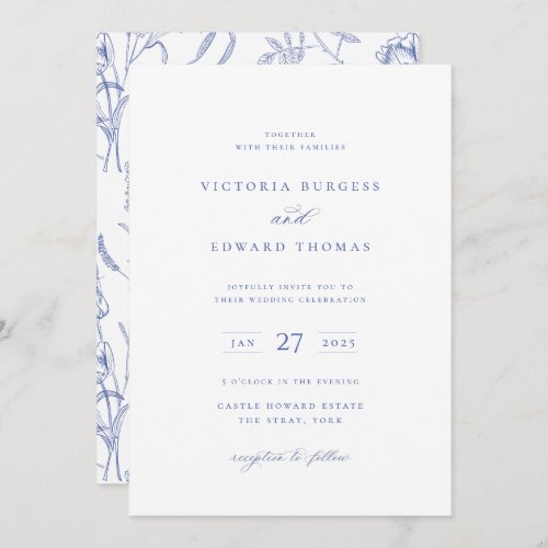 Regency Blue Floral Wedding Invitation
