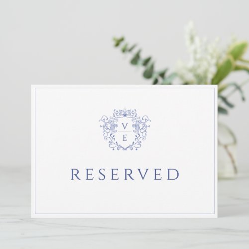 Regency Blue Monogram Crest Reserved Table Card