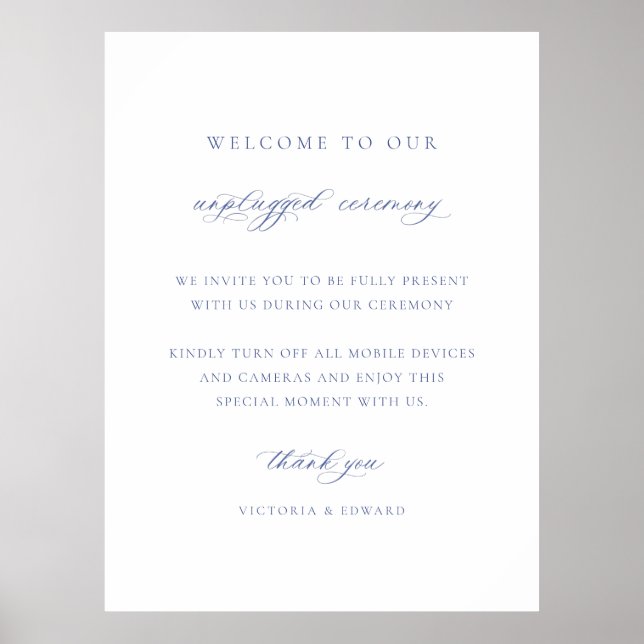 Regency Blue Unplugged Ceremony Wedding Sign (Front)