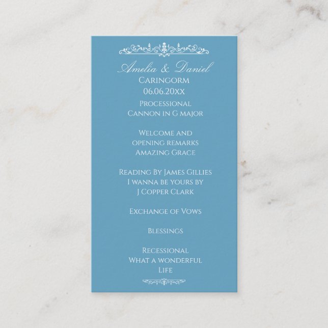 Regency Blue wedding Ceremony Program (Front)
