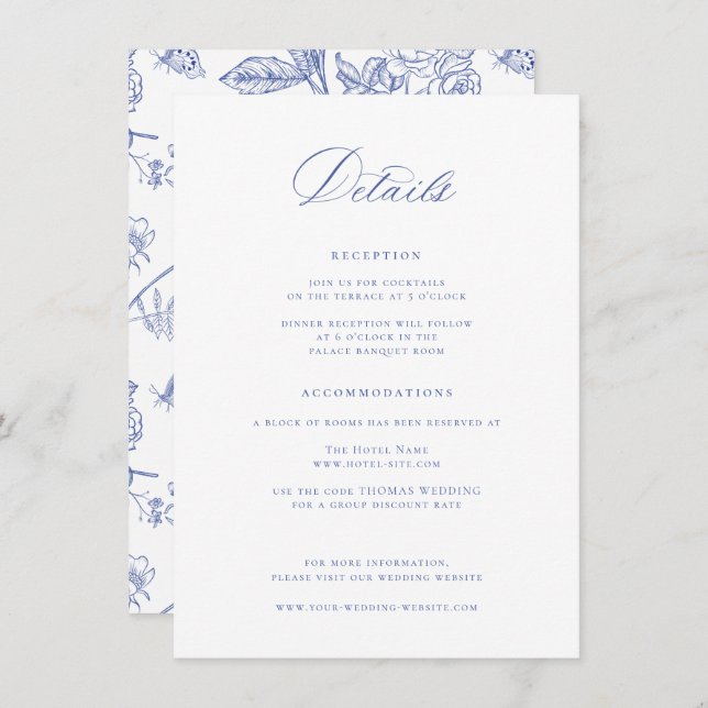Regency Blue Wedding Details Enclosure Card (Front/Back)