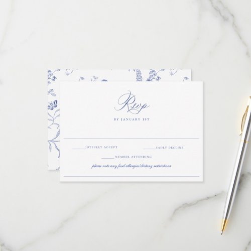 Regency Blue Wedding Food Allergy Diet Restriction RSVP Card