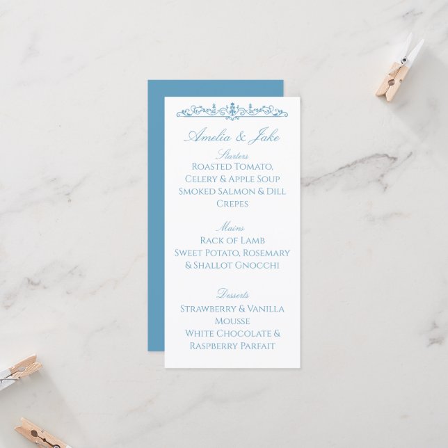 Regency Blue Wedding Menu Card (Front/Back In Situ)
