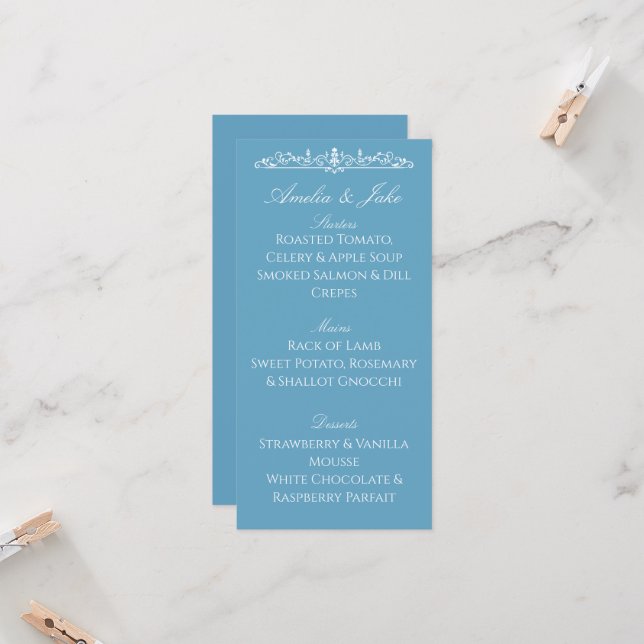 Regency Blue Wedding Menu Card (Front/Back In Situ)