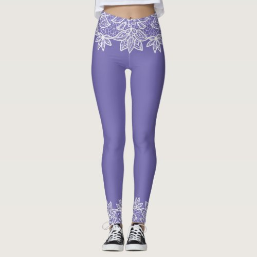 Regency Blue with Lace Look Spandex Leggings