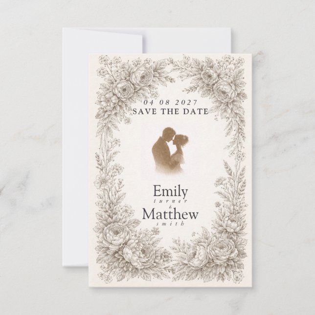 Regency Botanical Engraving Save the Date Card (Front)