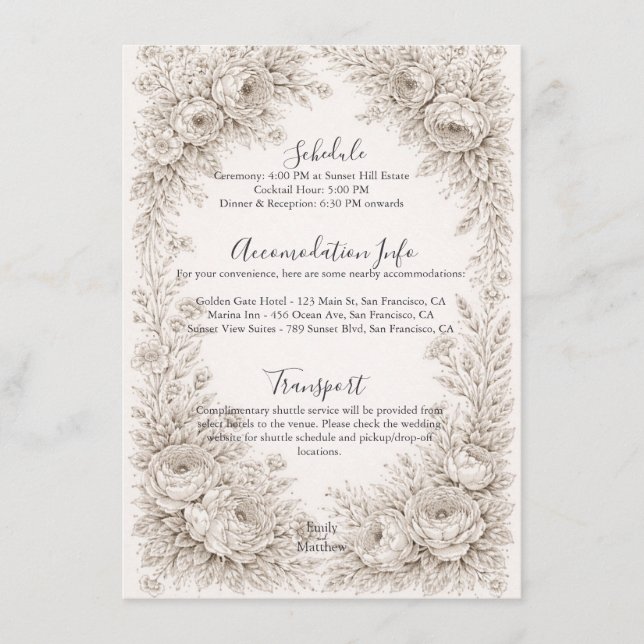Regency Botanical Engraving Wedding Enclosure Card (Front)