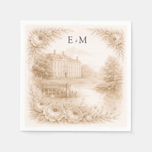 Regency Botanical Engraving Wedding  Napkins (Front)