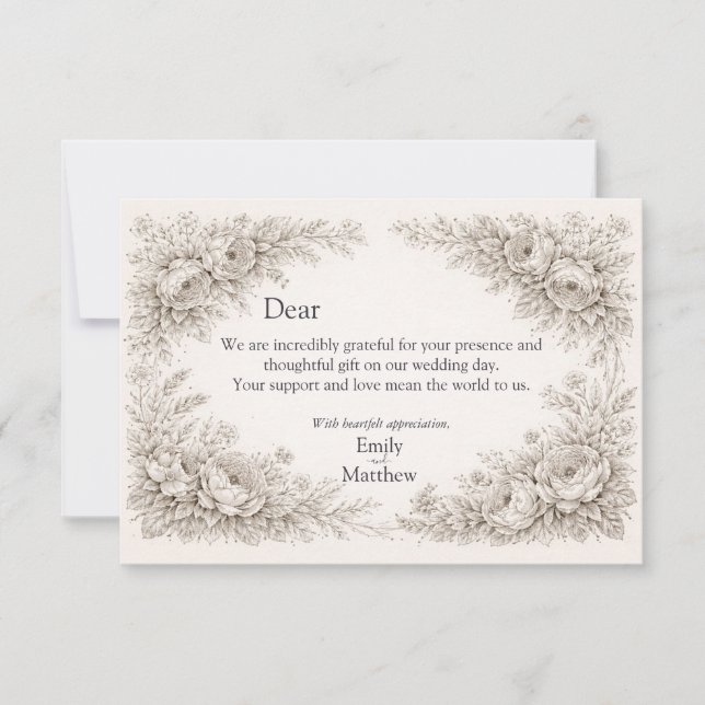 Regency Botanical Engraving Wedding Thank You Card (Front)