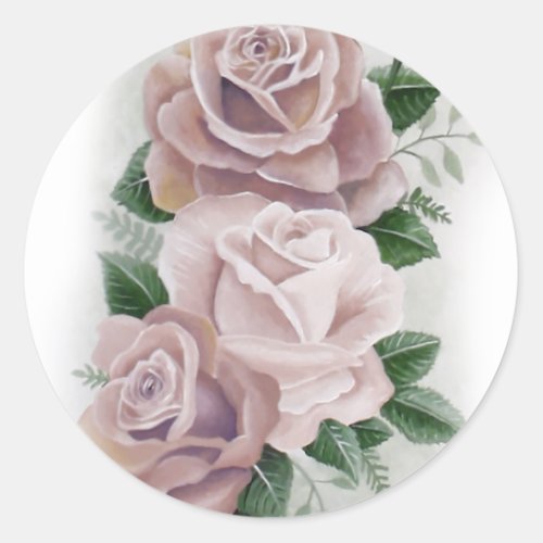 Regency Bridgerton Pink Roses Cameos Classic Round Sticker