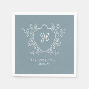 Regency Crest Monogram Blue Bridal Shower Napkins