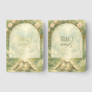 Regency English Garden Pink Roses Arch Lovebirds Foil Vow Books