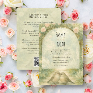 Regency English Garden Pink Roses Wedding QR Code Invitation