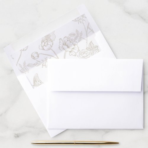Regency Era Beige Chinoiserie Floral Wedding Envelope Liner