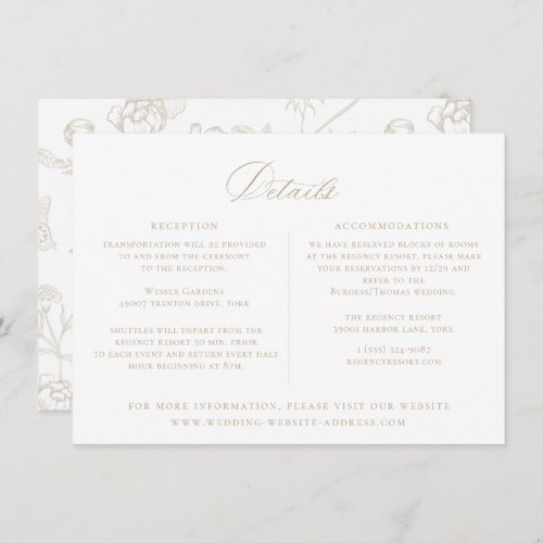 Regency Era Beige Floral Wedding Details Card