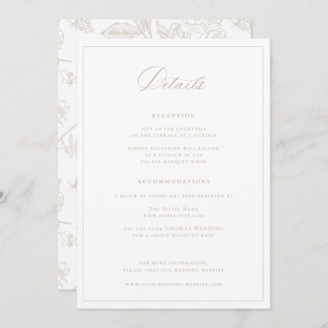 Regency Era Beige Wedding Details Card (Front/Back)
