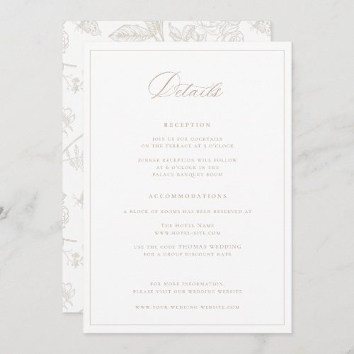 Regency Era Beige Wedding Details Card