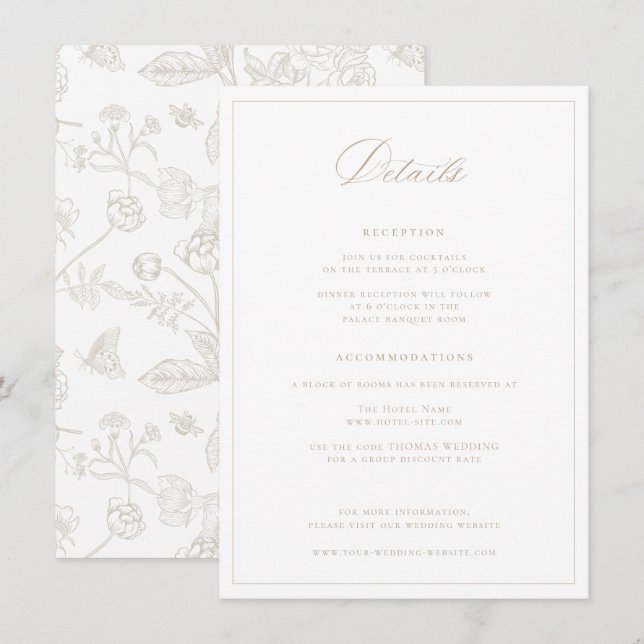 Regency Era Beige Wedding Details Enclosure Card (Front/Back)