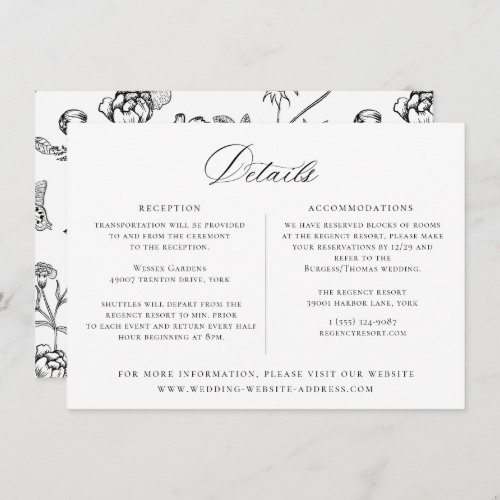 Regency Era Black Floral Wedding Details Card