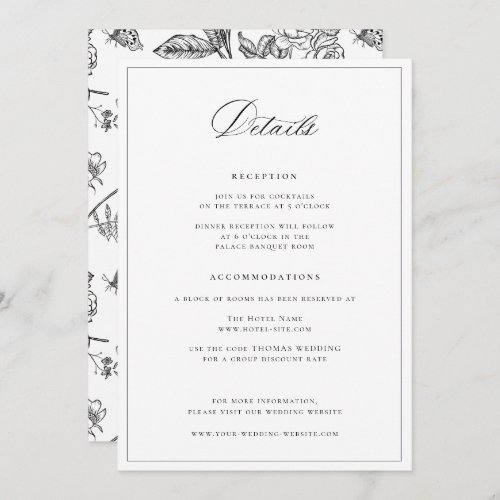 Regency Era Black Wedding Details Card