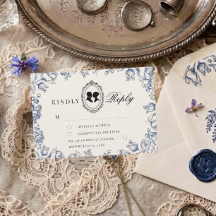 Regency Era Blue Floral Wedding RSVP Card