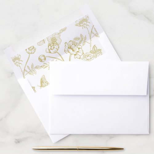 Regency Era Gold Chinoiserie Floral Wedding Envelope Liner