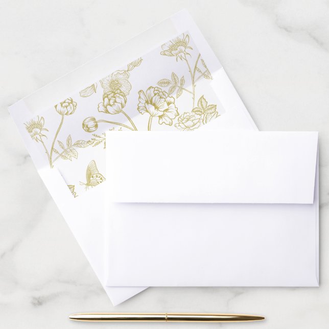 Regency Era Gold Chinoiserie Floral Wedding Envelope Liner (Desk)