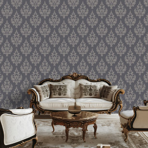 Regency Era Inspired Damask Scroll Leafy Wallpaper Wallpaper