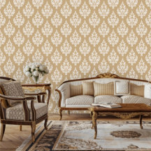 Regency Era Inspired Damask Scroll Leafy Wallpaper