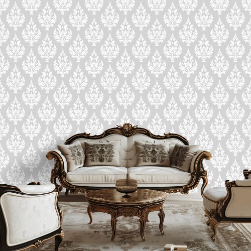 Regency Era Inspired Damask Scroll Leafy Wallpaper Wallpaper