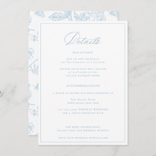 Regency Era Light Blue Wedding Details Enclosure Card