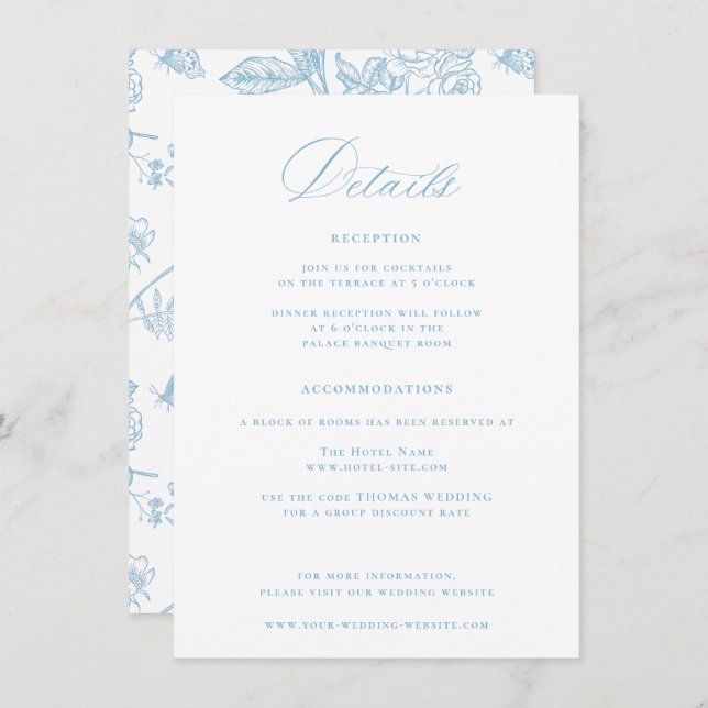 Regency Era Light Sky Blue Wedding Details Enclosure Card (Front/Back)