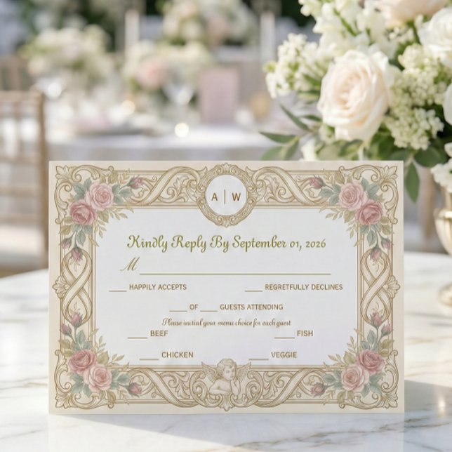 Regency Floral & Cherub Monogram RSVP Card (Creator Uploaded)