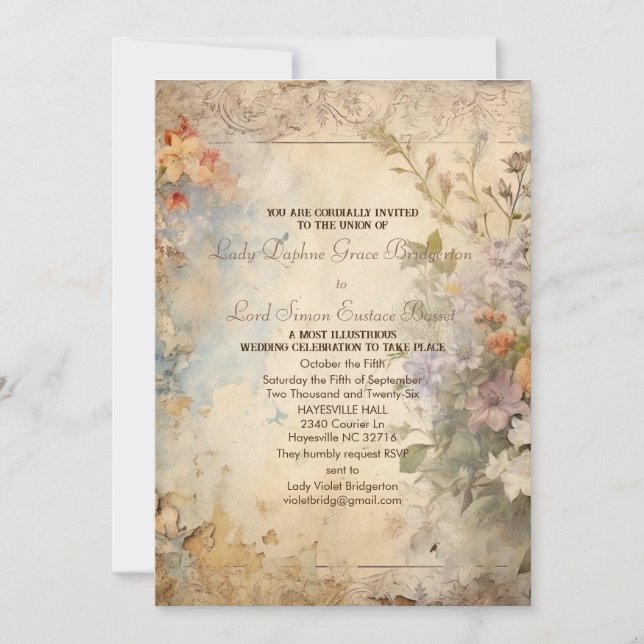 Regency Floral Journal Page Austen Quote  Invitation (Front)